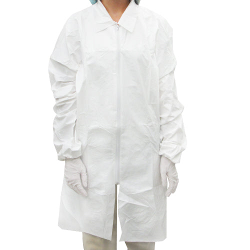 Microporous Labcoat Zippered Closure White | 55 gsm 5 ea/Bag 6 Bags/case